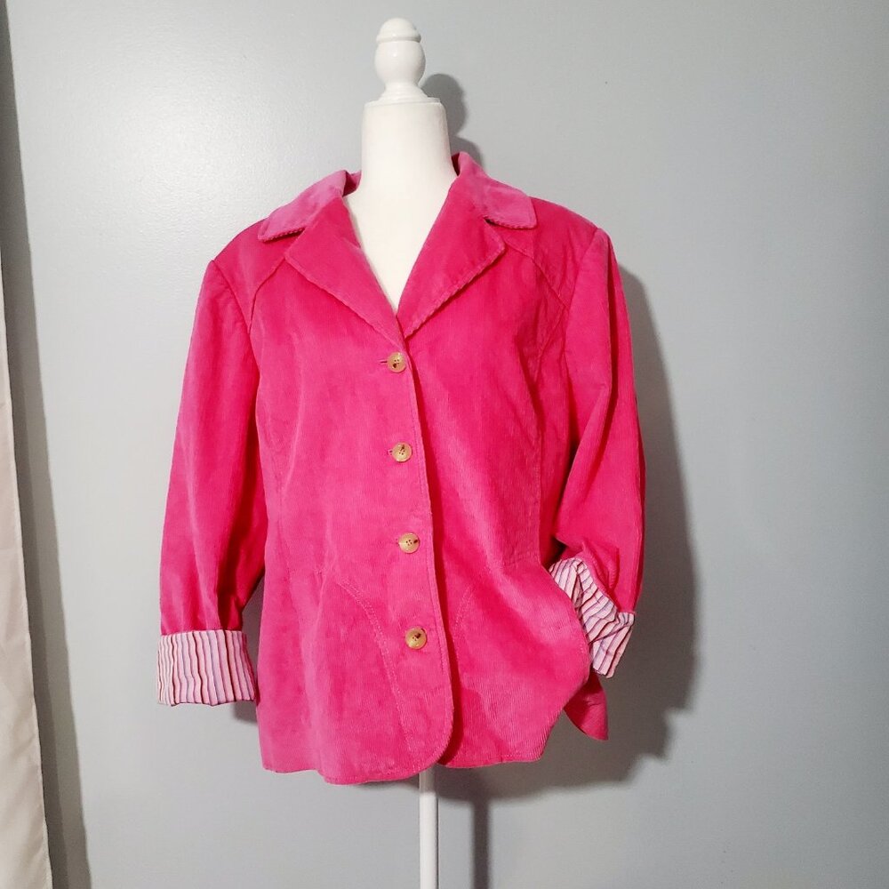 Elana by Tanner Y2K Corduroy Blazer, Cotton Silk Blend, Size 16 Pink Fuchsia